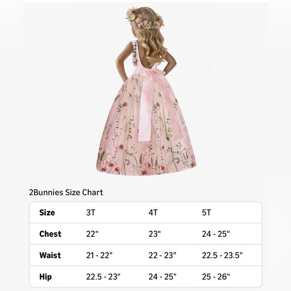 Floral Embroidered Pink Flower Girl Dress 4T - Picture 13 of 14